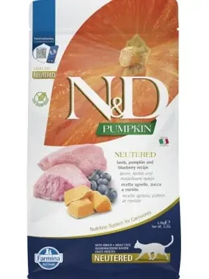 Tijdelijk Beschikbaar N&D Pumpkin CAT Neutered Lamb & Blueberry 1,5kg