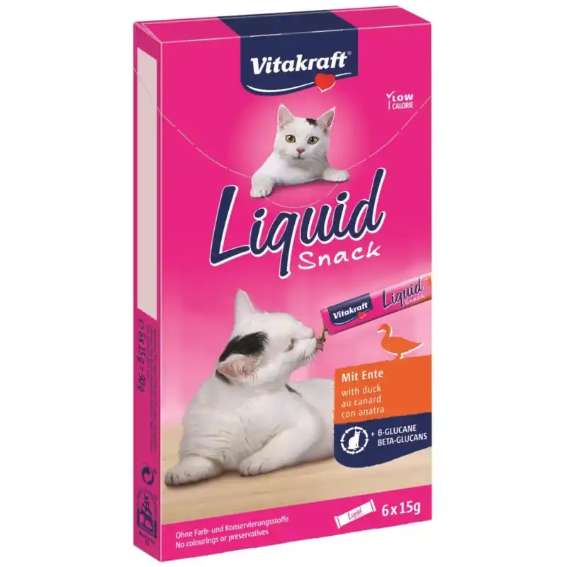 Hoge Kwaliteit Vitakraft snack cat Liguid kachna + ß-glucan 6 x 15 g
