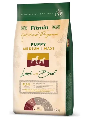 Veilige Betaling Fitmin Puppy Medium Maxi Lamb with Beef 12 kg