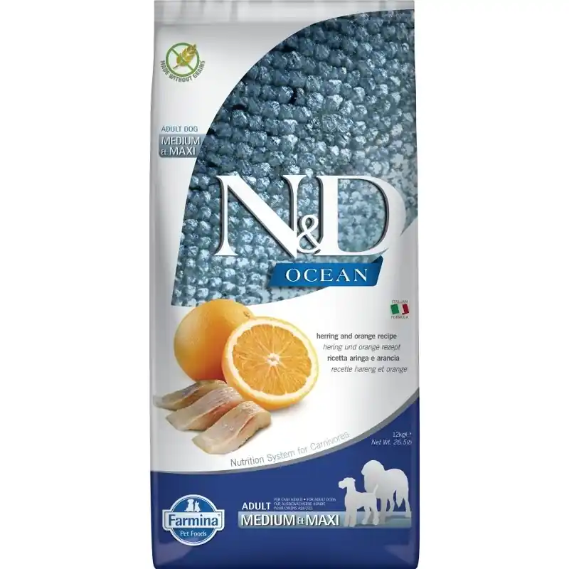 N&D OCEAN Dog GF Herring & Orange Adult Medium & Maxi 12 kg Nu Kopen