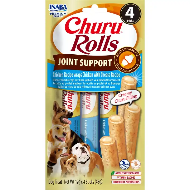 Bestel Nu Inaba Churu Rolls Joint Support Dog Snack kuře a sýr 4 × 12 g