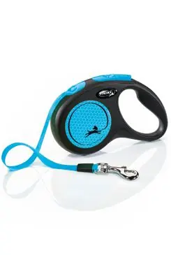 Vodítko FLEXI Neon S pásek 5m/15kg černá/modrá NEW Aanbieding