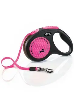 Hoge Kwaliteit Vodítko FLEXI Neon M pásek 5m/25kg černá/růžová NEW
